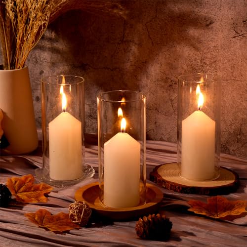 2.5 x 8 Inch Clear Glass Cylinder Candle Holder with Unscented Pillar Candles E986