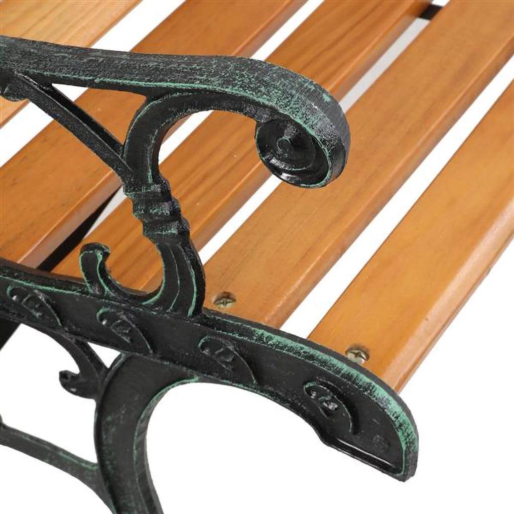 49-Inch Cast Iron Steel Frame Hardwood Garden Bench with Floral Design Backrest E14993