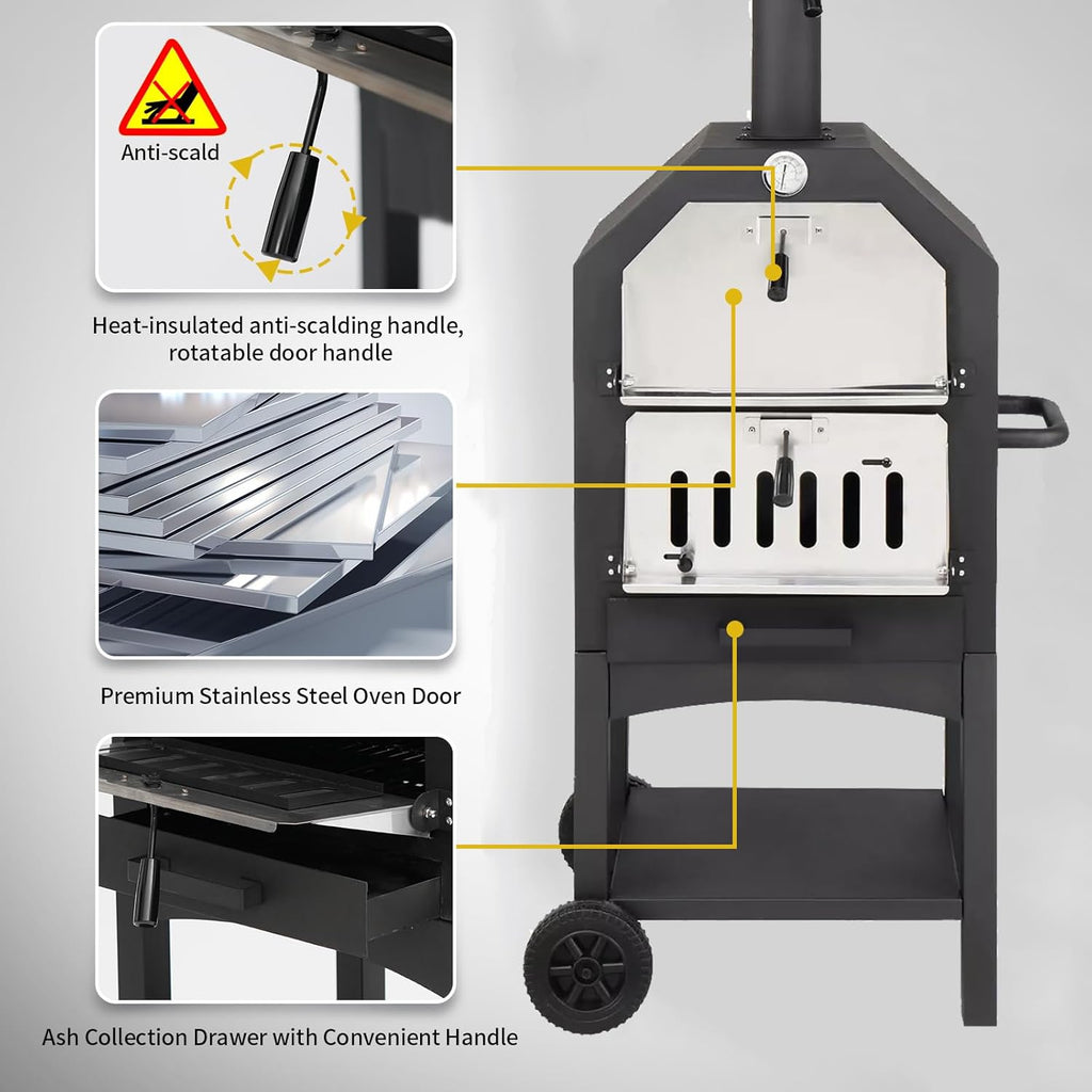 Black Portable Wood-Fired Pizza Oven with Pizza Stone K940904