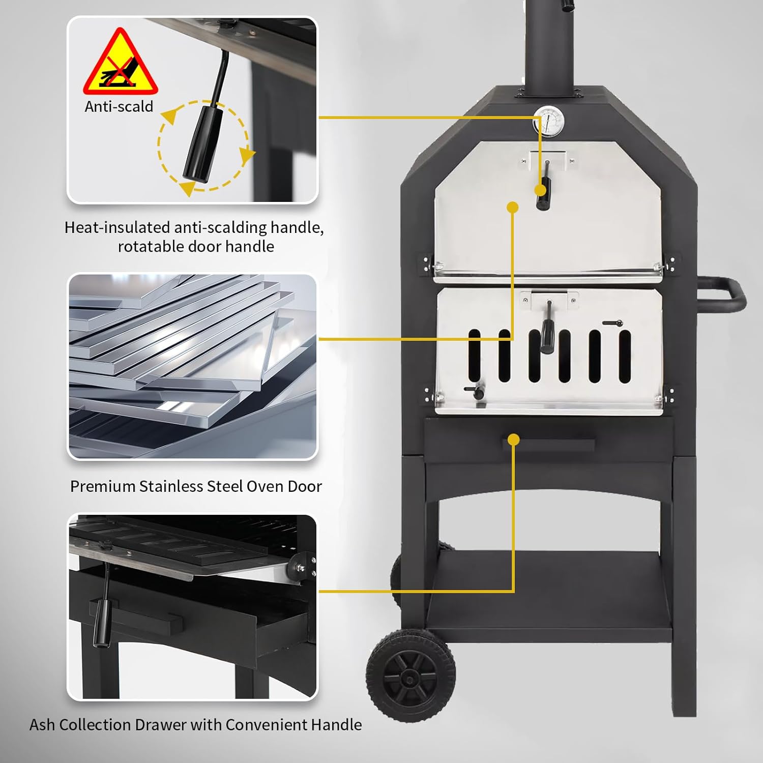 Black Portable Wood-Fired Pizza Oven with Pizza Stone K940904