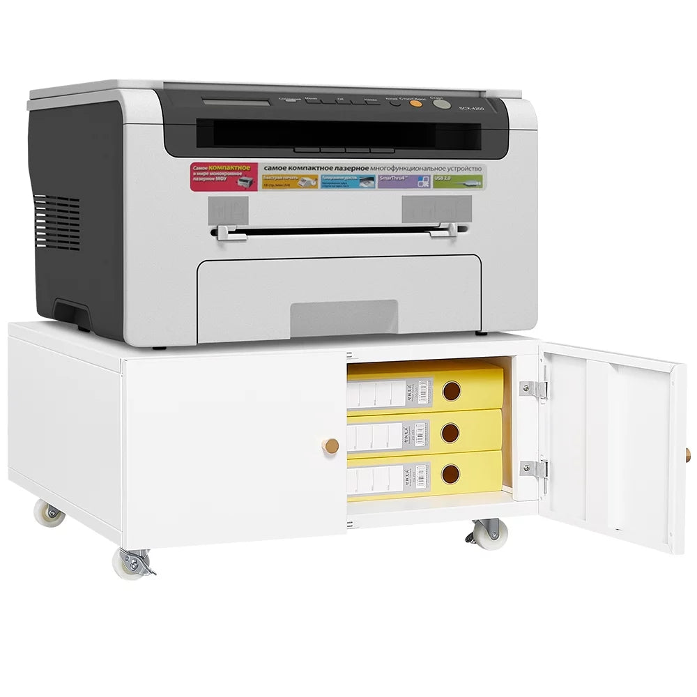 White Printer Stand with Storage Cabinet and Wheels G73557