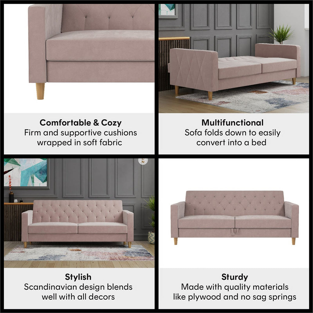 Blush Velvet Futon with Storage N3025