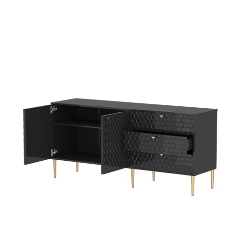 White 48 Inch Sideboard Buffet Cabinet with 3 Doors and Adjustable Shelves N8008