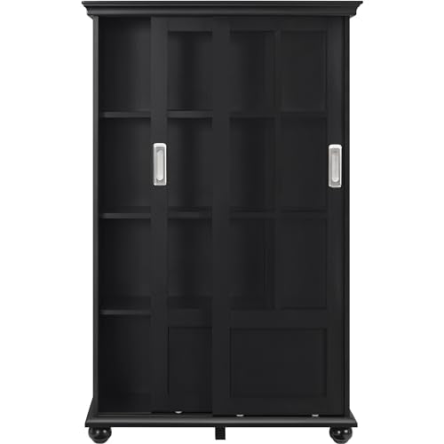 Red Bookcase with Sliding Glass Doors N523