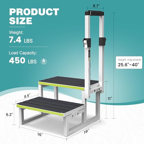 2 Step Stool with Handrail, Anti-Slip Mats, Wide Platform C621