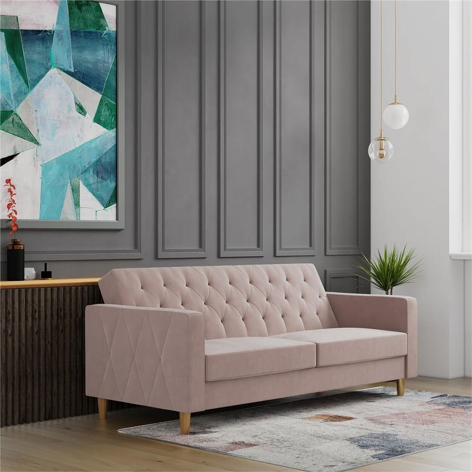 Blush Velvet Futon with Storage N3025