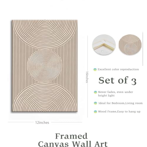 Set of 3 Framed Neutral Abstract Canvas Wall Art 16"x24" N285