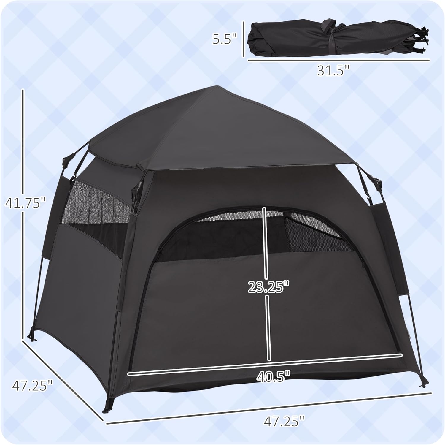 Dark Gray Pop Up Dog Tent with Carrying Bag A603873