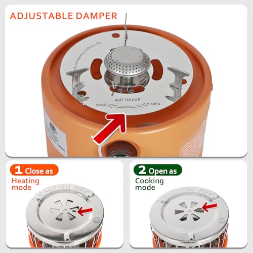 2 in 1 Portable Propane Heater and Stove, Outdoor Camping Liquefied Gas Stove, Orange A7681