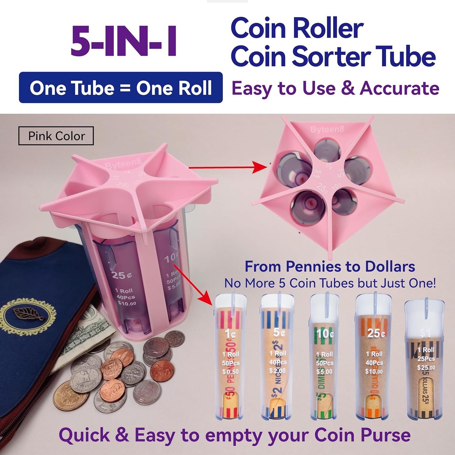 Coin Counter Tube Sorter with Coin Wrappers V2491