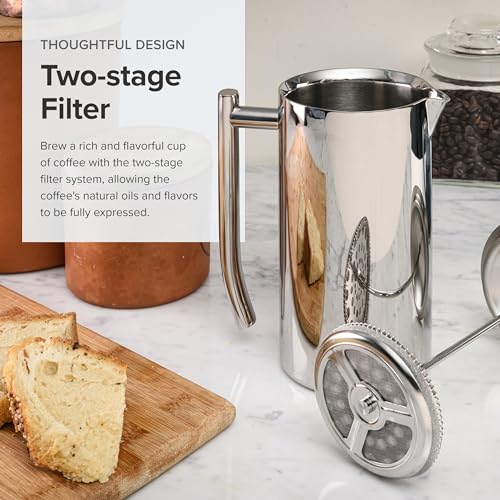 Polished 17 Ounces Double-Walled Stainless-Steel French Press Coffee Maker S741