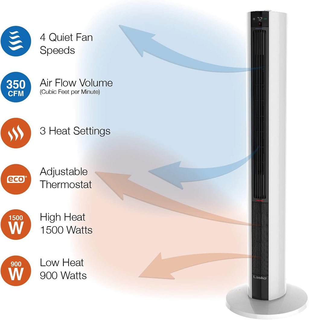 Black White 42 Inch Fan & Space Heater Combo Tower A534354