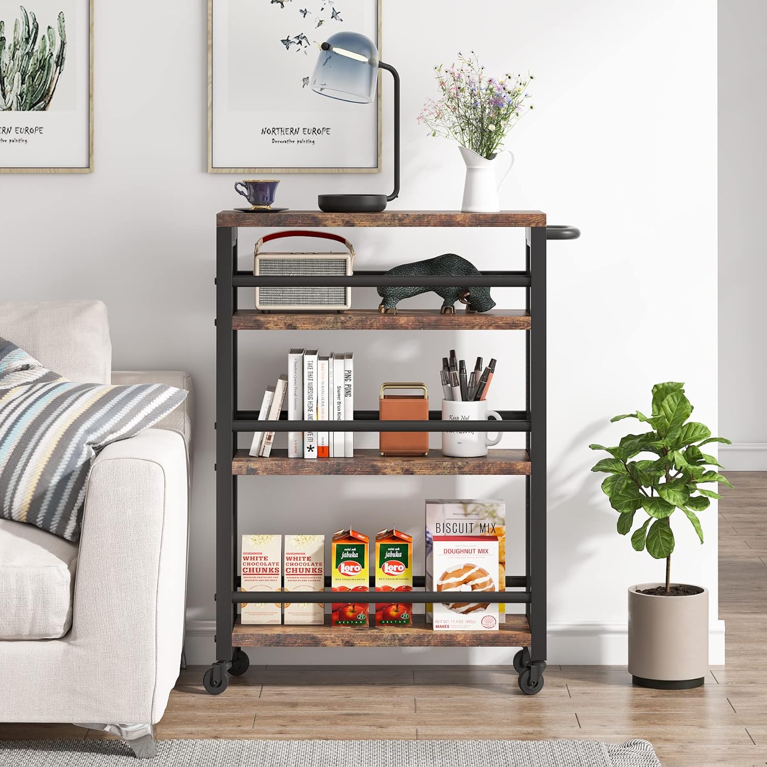 4-Tier Metal Rolling Storage Cart with Handle R470