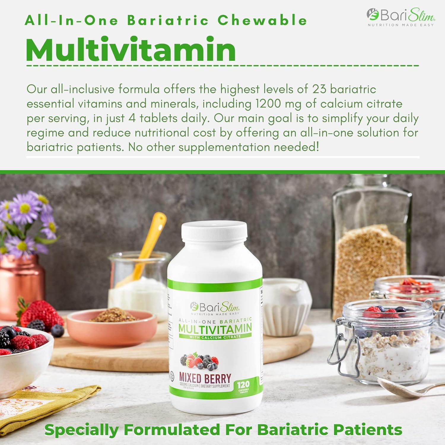 Bariatric Chewable Multivitamin Tablets with Calcium Citrate Mixed Berry 120 Count D628