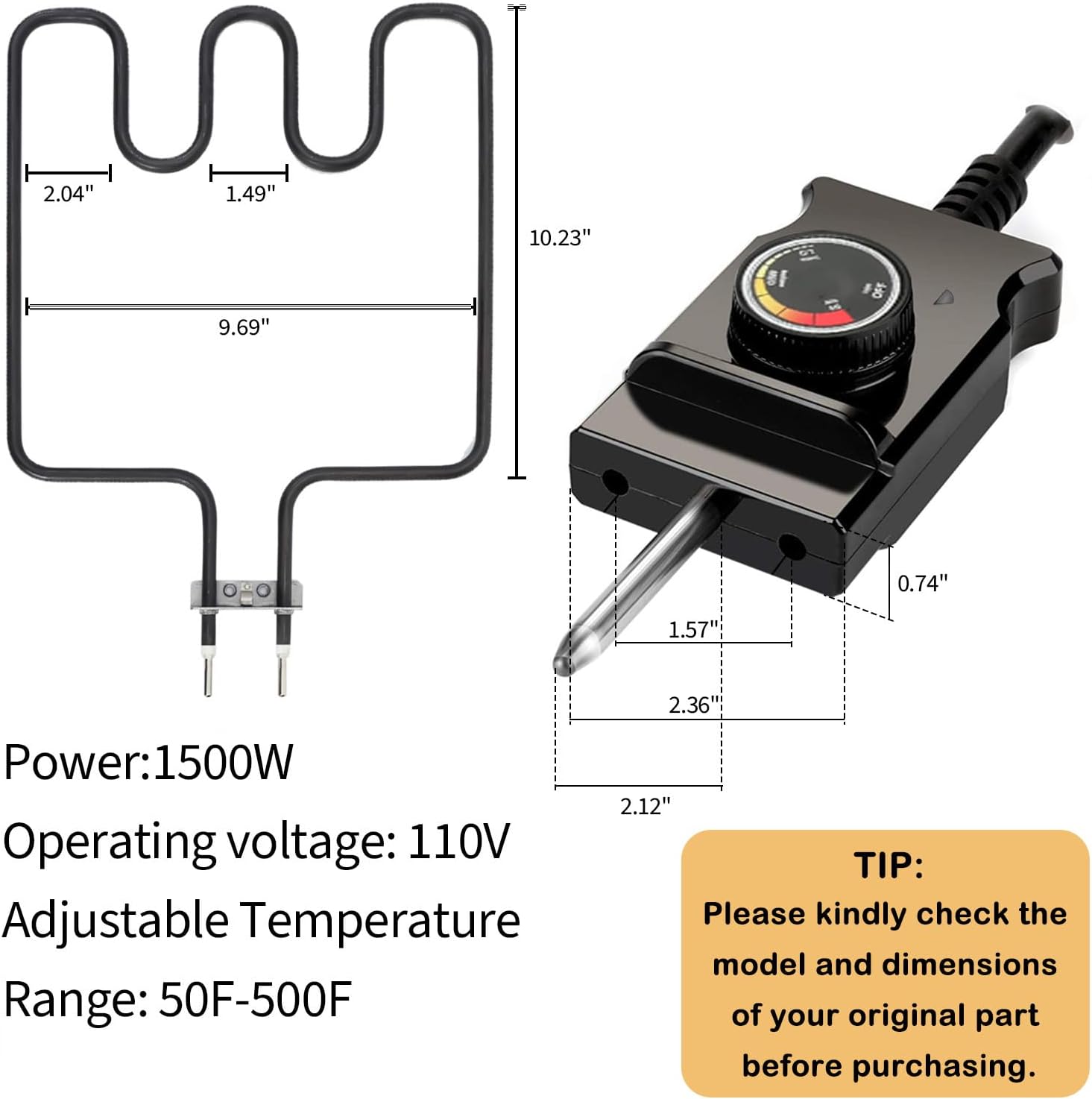 1500 Watt Heating Element with Adjustable Thermostat Cord Controller X55811