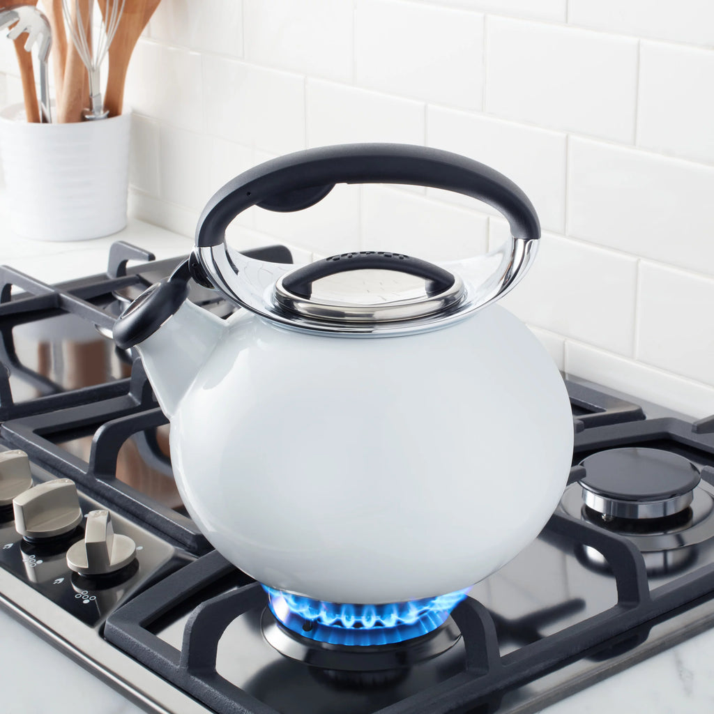 White Enamel on Steel Tea Kettle B388