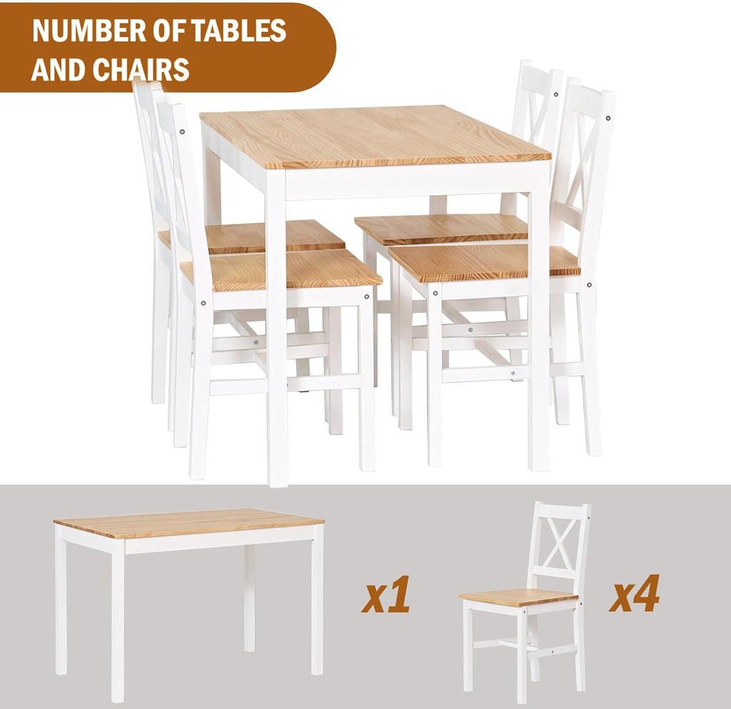 White 5-Piece Wood Kitchen Dining Table Set with 4 Chairs H392