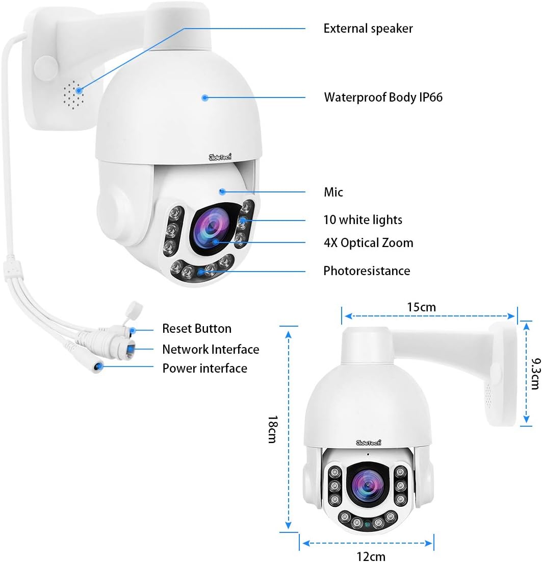 HD 5MP PTZ Security Camera with 4X Optical Zoom IR Night Vision IP66 F275