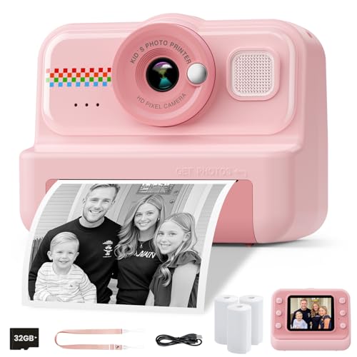 1080P HD Kids Instant Print Camera with 3 Rolls Print Paper & 32GB Card (Black) H258