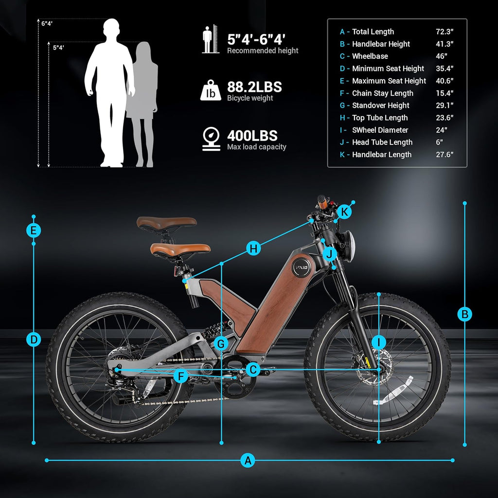 24 * 4.0" Fat Tires Electric Bicycle with 48V20Ah Battery, 7 Gears, Full Suspension Hydraulic Brakes C95095