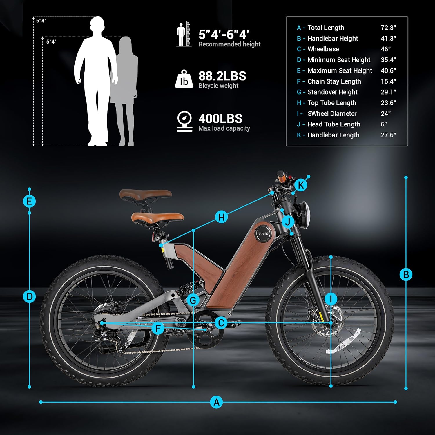 24 * 4.0" Fat Tires Electric Bicycle with 48V20Ah Battery, 7 Gears, Full Suspension Hydraulic Brakes C95095