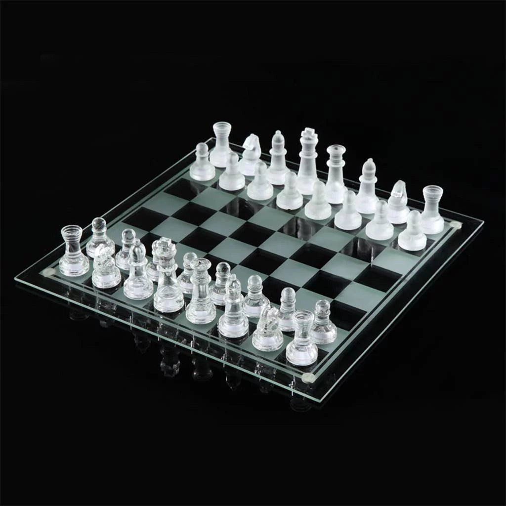 Solid Glass Chess Pieces with Padded Bottom Crystal Chess Board Play Set - 20x20cm G264