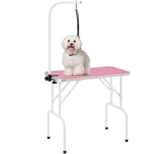 32in Foldable Pet Grooming Table with Adjustable Arm & Noose B495