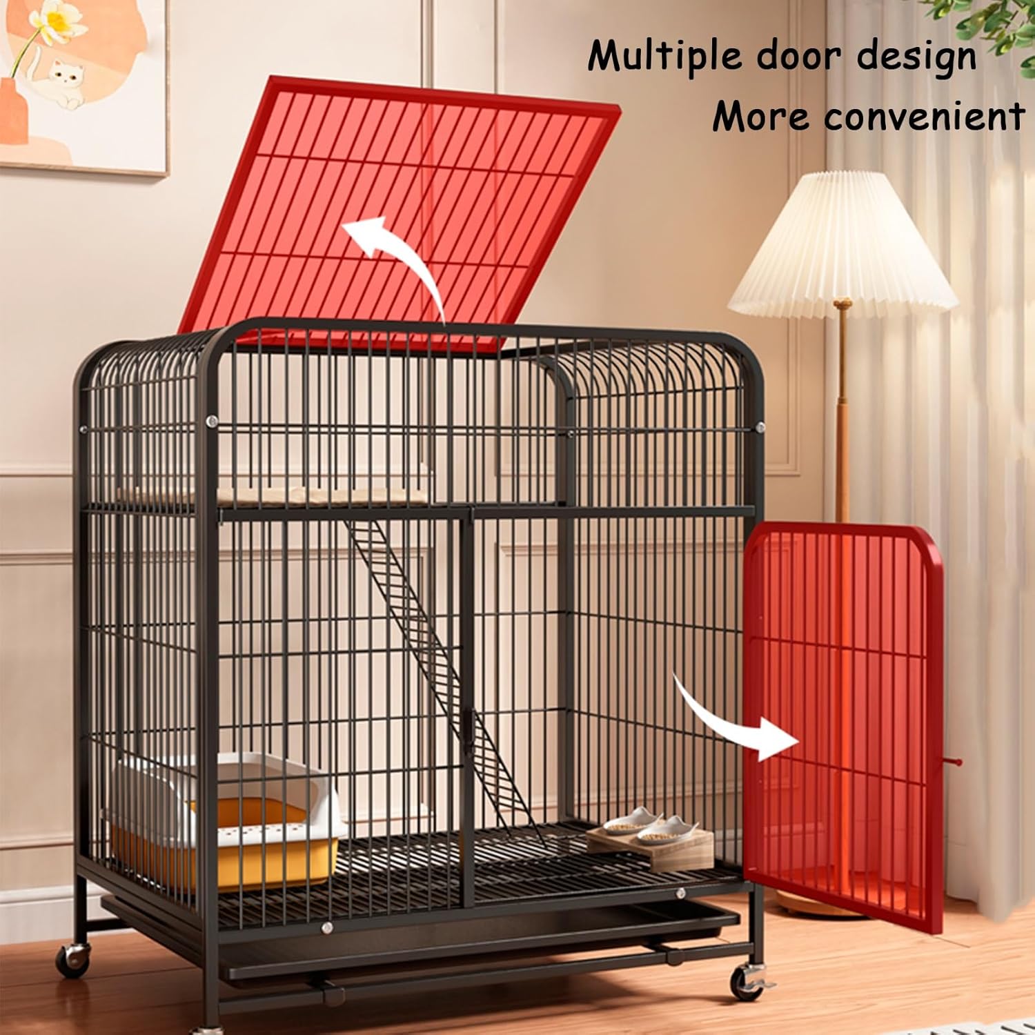 Large 2/3 Tier Cat Cage with Cat Litter Box W8737