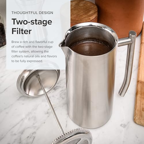 Polished 17 Ounces Double-Walled Stainless-Steel French Press Coffee Maker S741