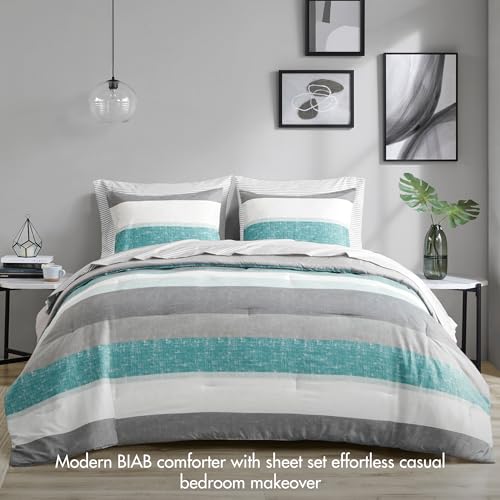 Queen Aqua/Grey 7 Piece Microfiber Comforter Set N213541