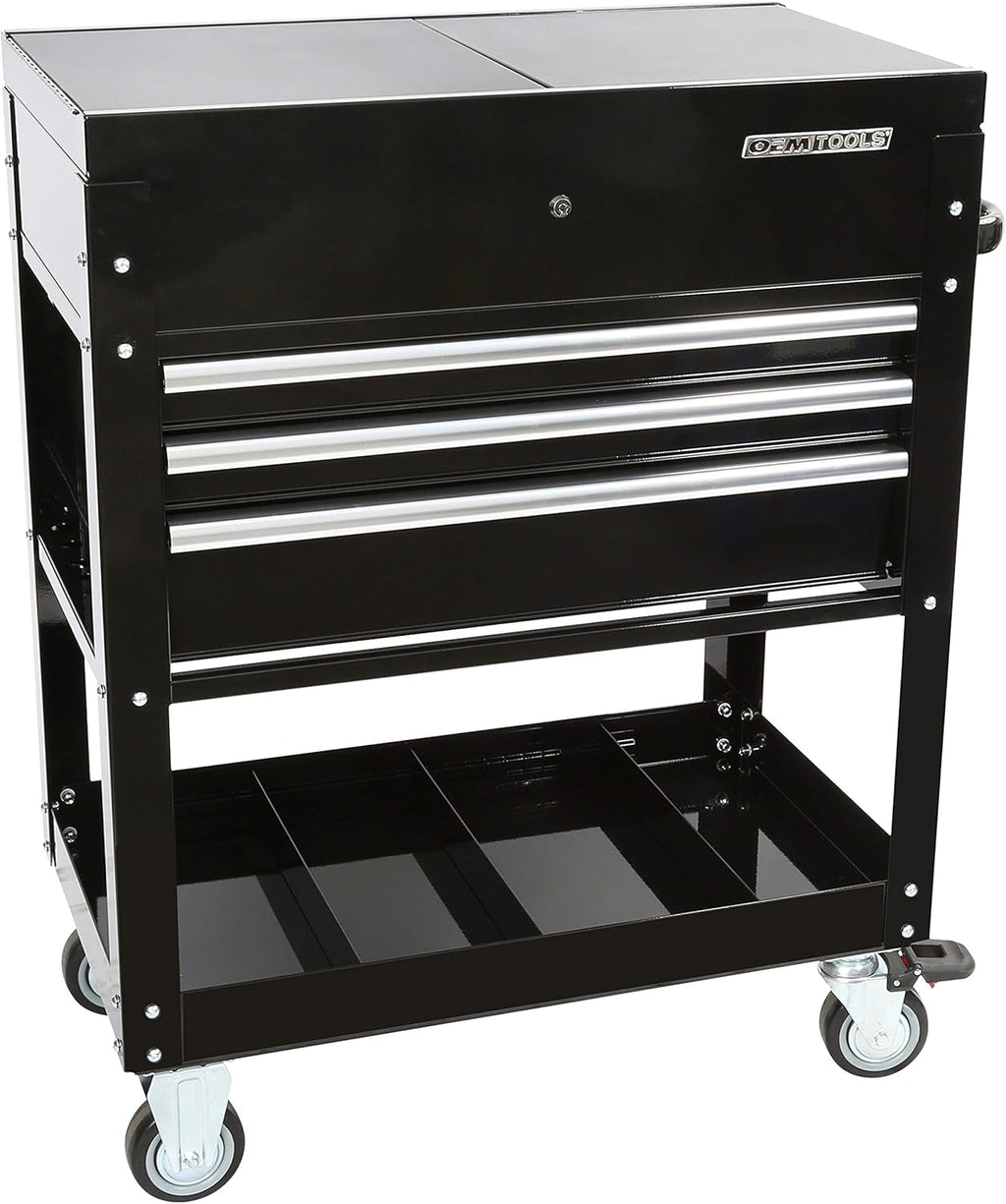 3-Drawer Matte Green Rolling Tool Cart with Power Supply T4637