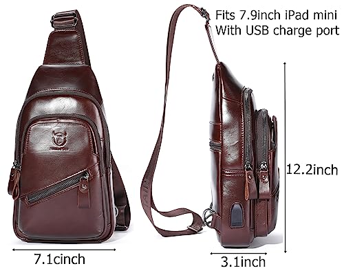 Leather Sling Chest Bag Crossbody Backpack with USB Charging Port Y725