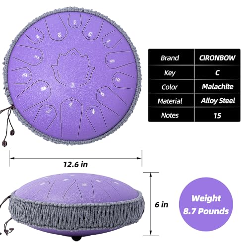 13 Inch 15 Notes Steel Tongue Drum with Travel Bag Drumsticks Holder Finger Paddles and Music Book J99882