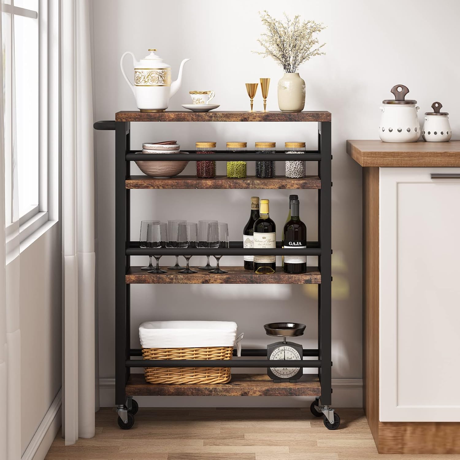 4-Tier Metal Rolling Storage Cart with Handle R470