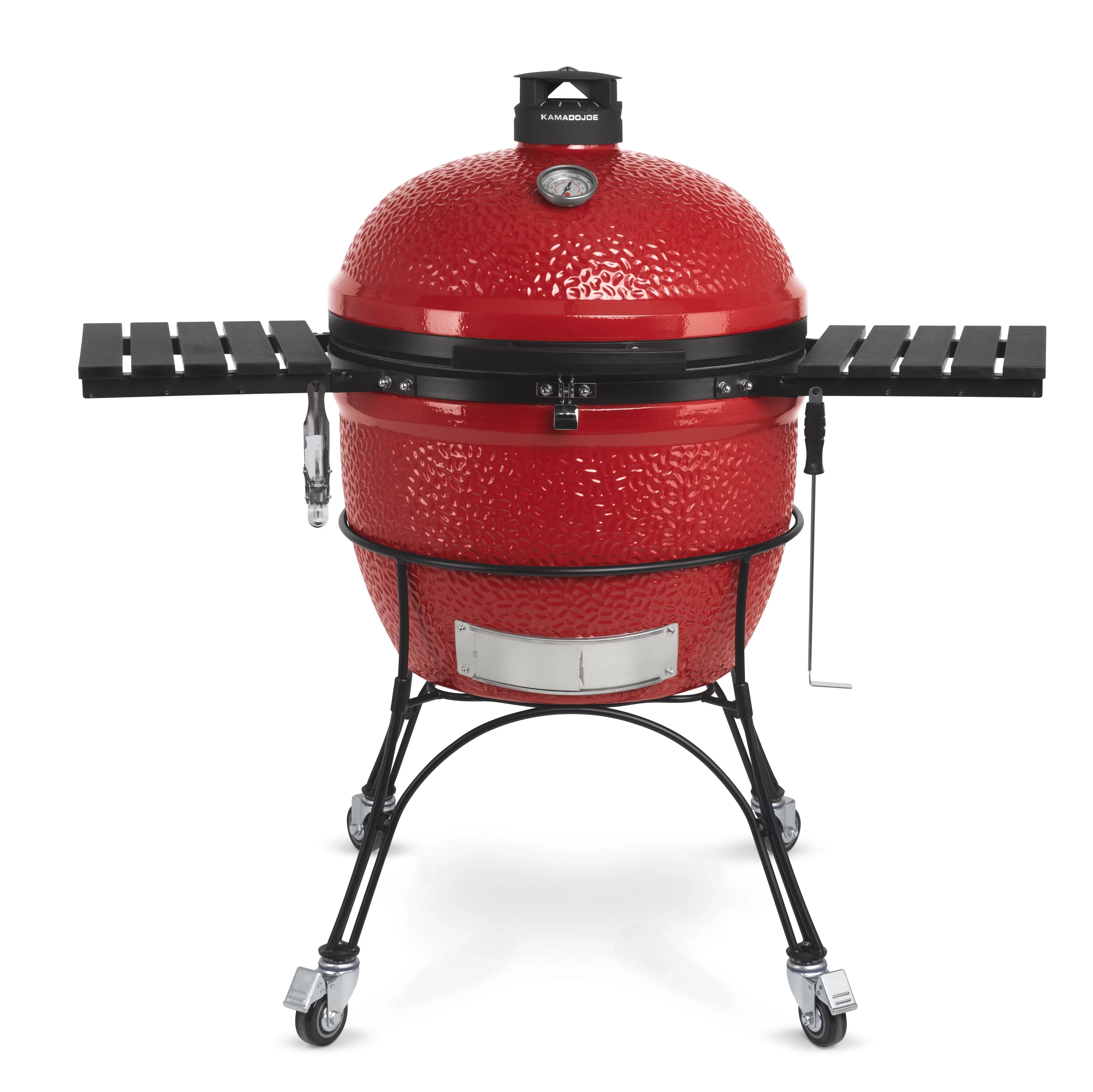 Red 24 in. Charcoal Grill with Cart and Side Shelves F262621