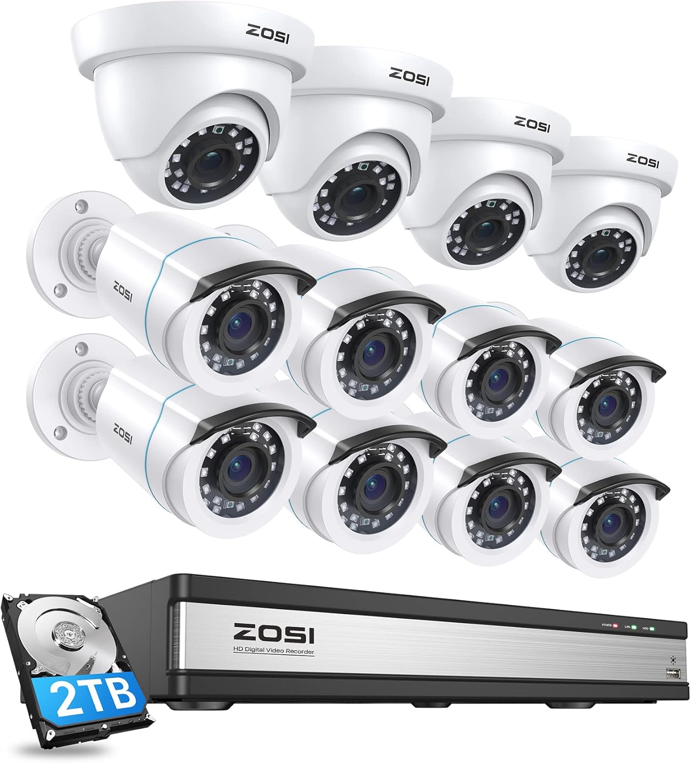 16 Channel 2TB Security Camera System with 12 x 2MP Weatherproof Cameras R8379