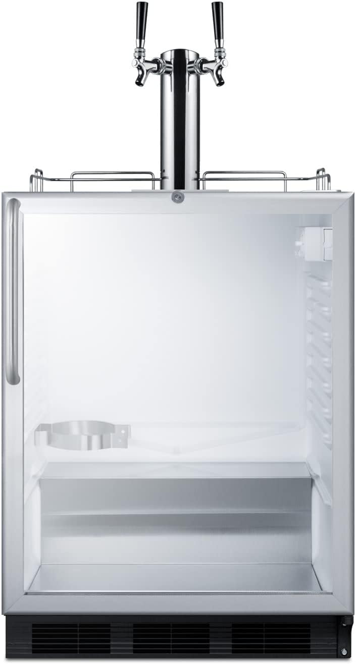Built-in Undercounter Dual Tap Beer Dispenser with Glass Door and Stainless Steel Cabinet O5456
