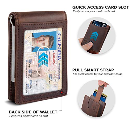RFID Blocking Slim Bifold Genuine Leather Front Pocket Wallets with Money Clip O867