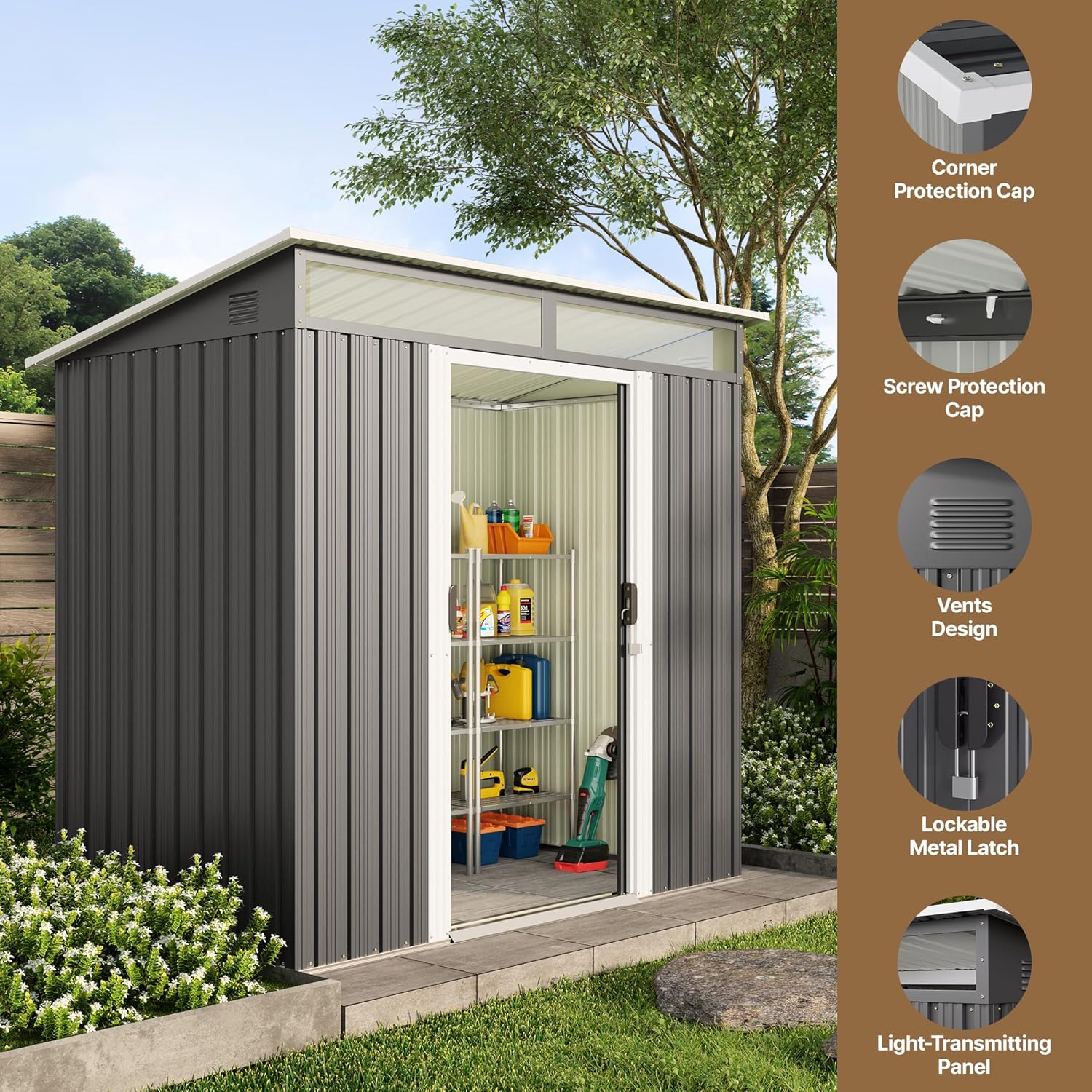 6' x 4' Outdoor Metal Storage Shed with Sliding Doors Dark Gray P6142