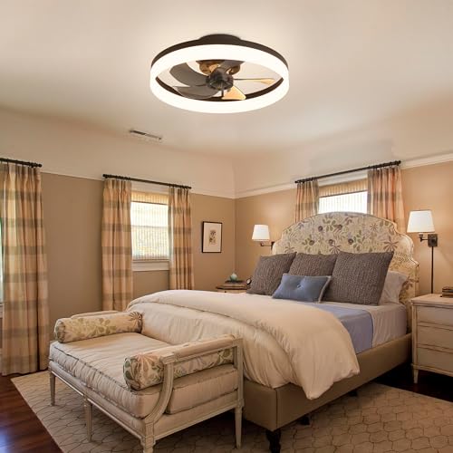 15.7" Low Profile Flush Mount Ceiling Fan with Lights and Remote E554