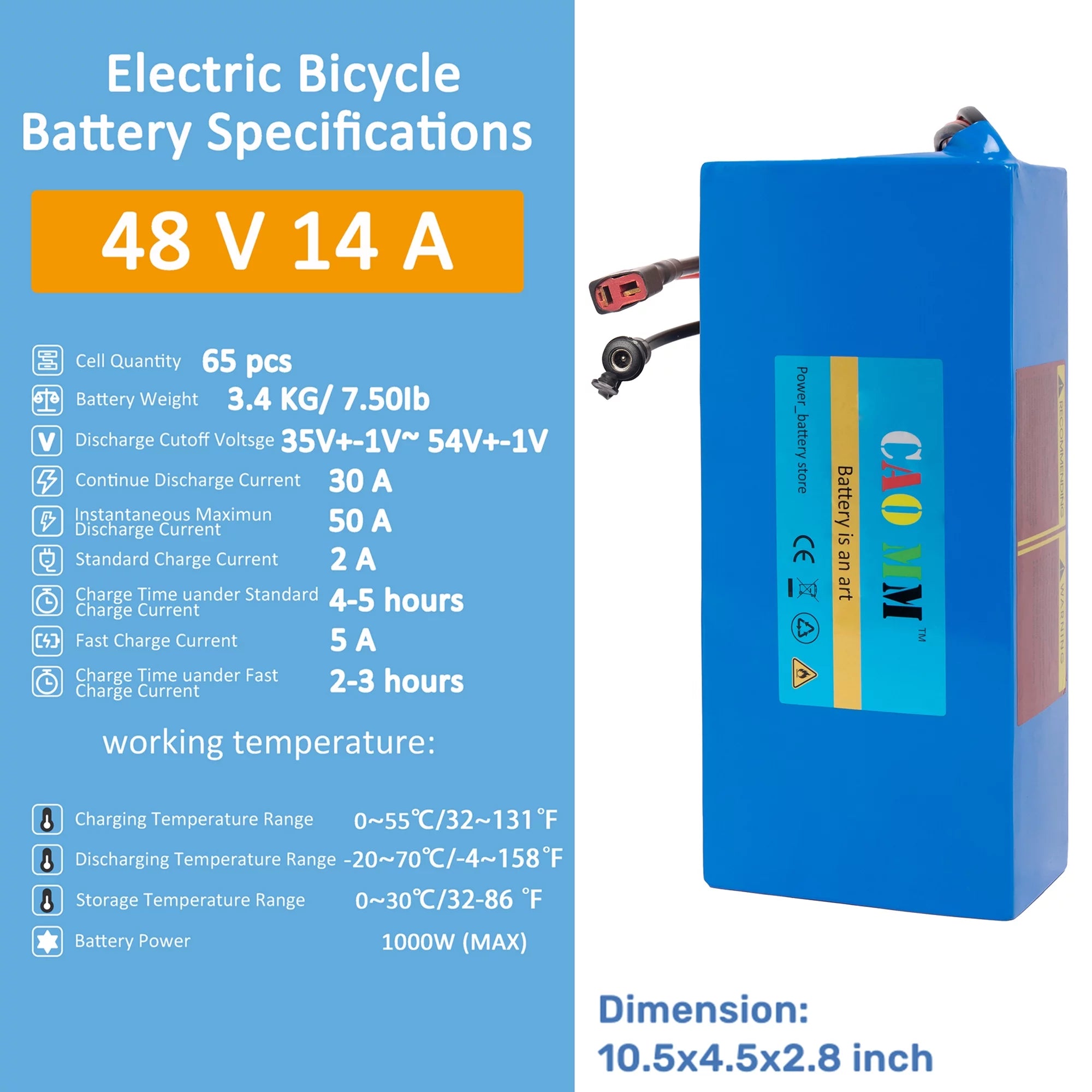 48V 14Ah Lithium Ebike Battery with 5A Fast Charger T Plug L6828