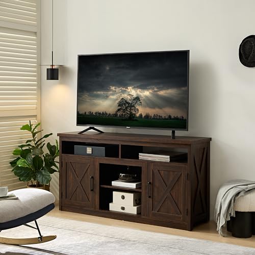 Espresso 58" Fireplace TV Stand with Sliding Barn Door and Storage Cabinets R4455