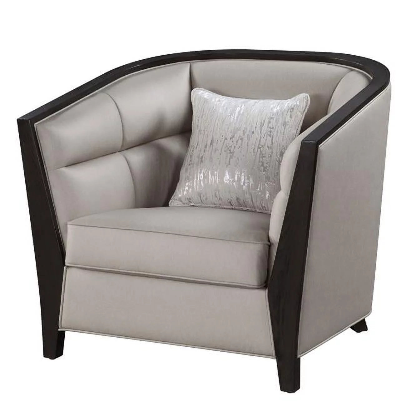 Beige Fabric & Black Barrel Chair T226