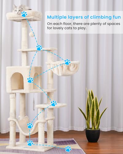 Light Gray Multi-Level Cat Tree with Hammock and Scratching Posts J5387