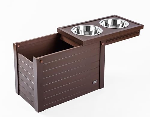 Elevated Dog Feeder with 2 Stainless Steel Bowls and Sliding Lid Storage Bin W55555
