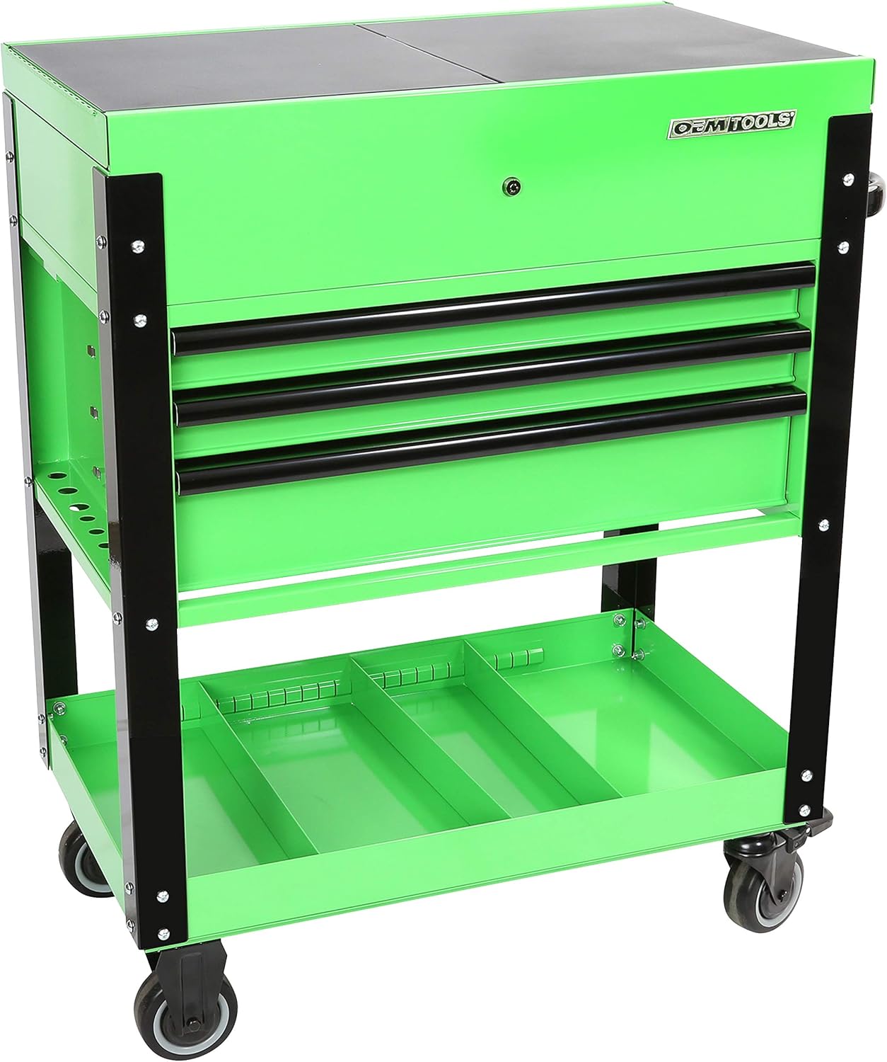 3-Drawer Matte Green Rolling Tool Cart with Power Supply T4637