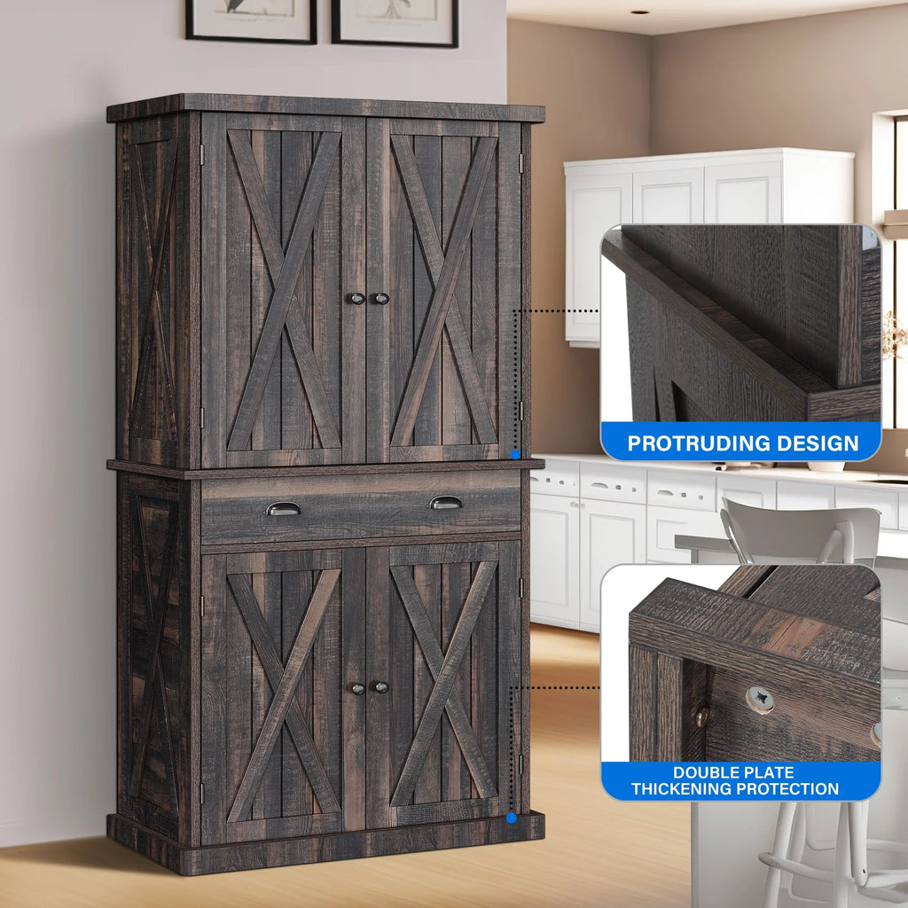 Rustic Oak 6-Tier Kitchen Pantry Storage Cabinet with 4 Doors T535147