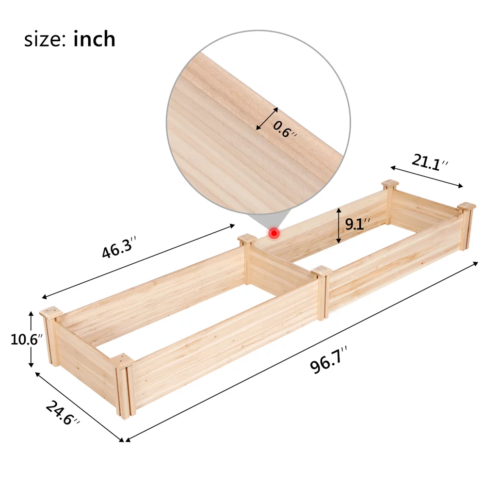 Wooden Raised Garden Bed, 96.7 x 24.6 x 10.6inch, Natural Wood Q4544