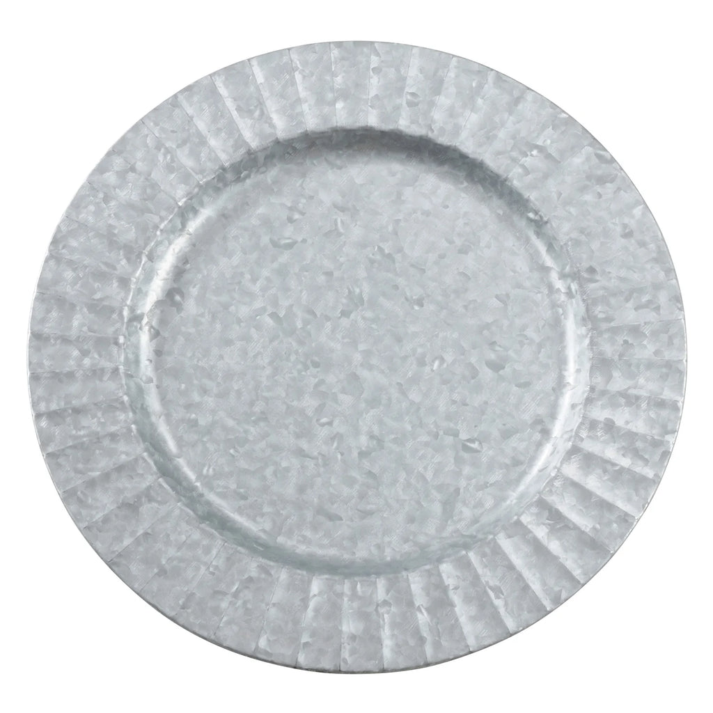 Vintage Ruffled Galvanized Metal Charger Plates, Set of 4 P5356