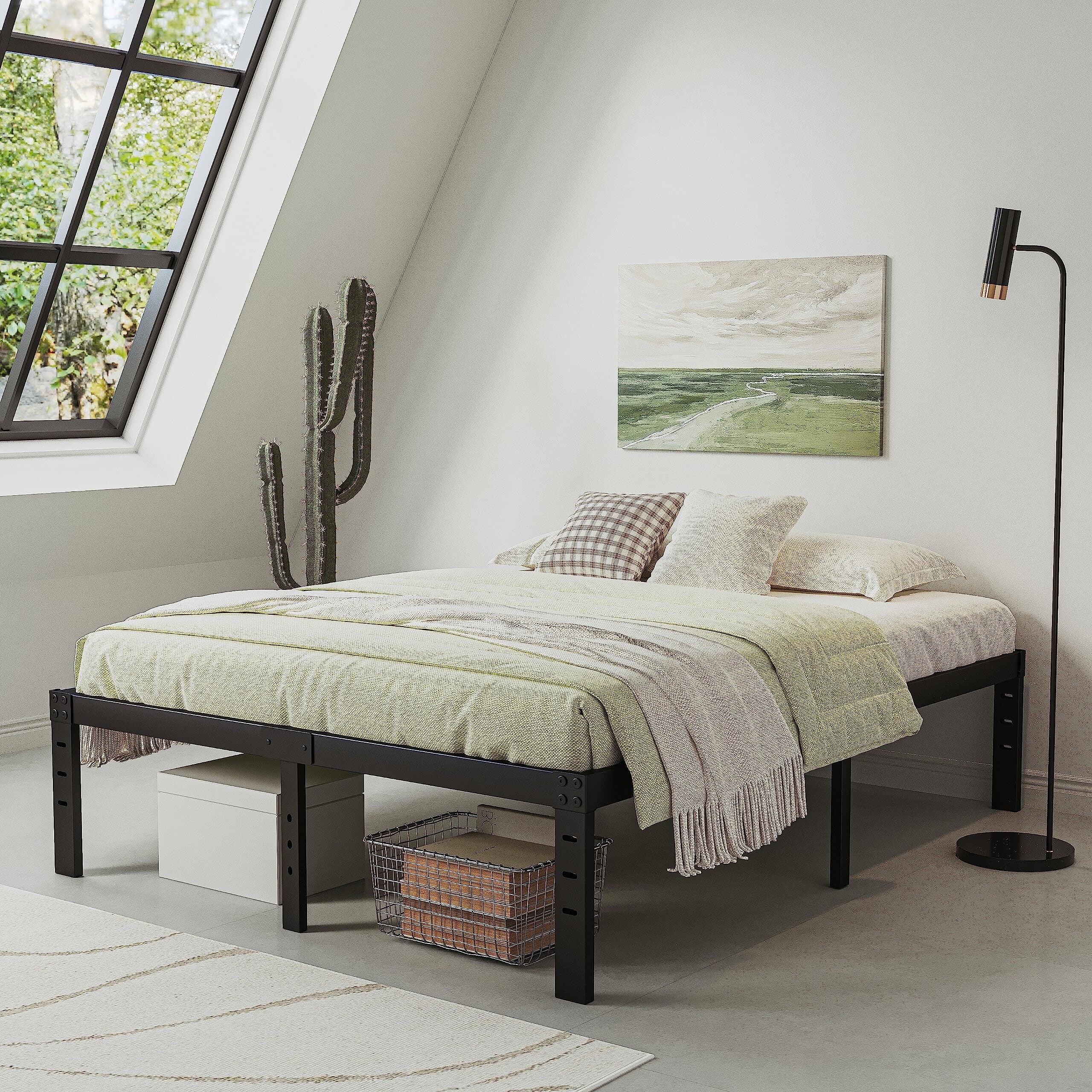 14" Queen Metal Bed Frame with Steel Slats E7114